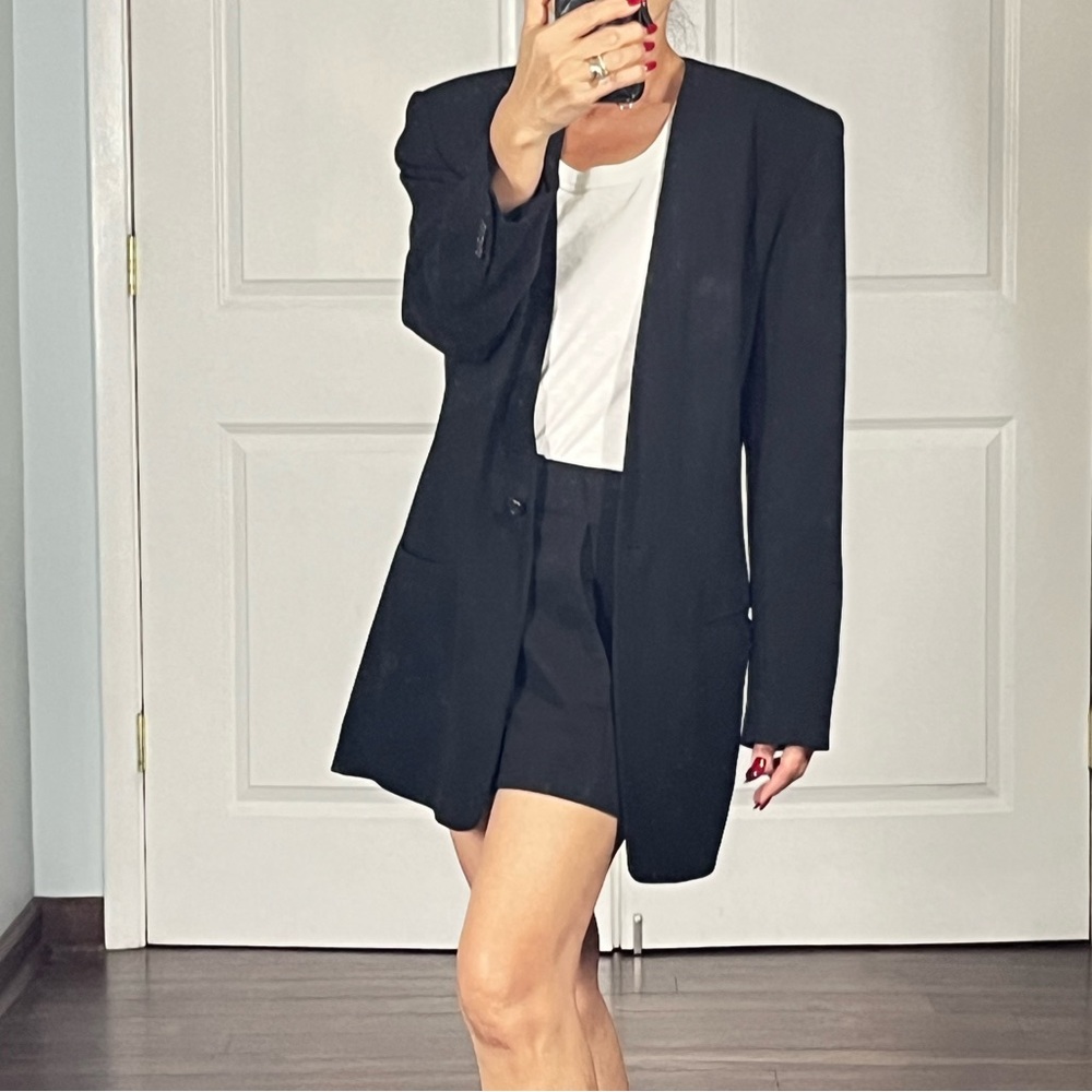 DKNY Donna Karan NY black wool vintage collarless jacket size 2 - Picture 5 of 11